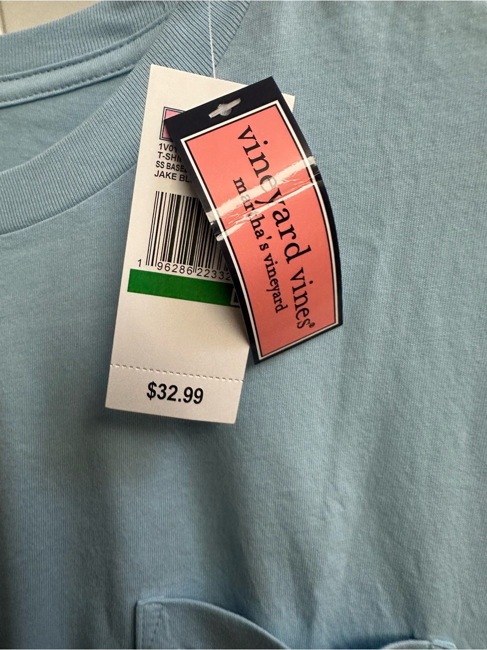 Vineyard Vines Men’s Light Blue Baseball Pocket Tee - Picture 4 of 6